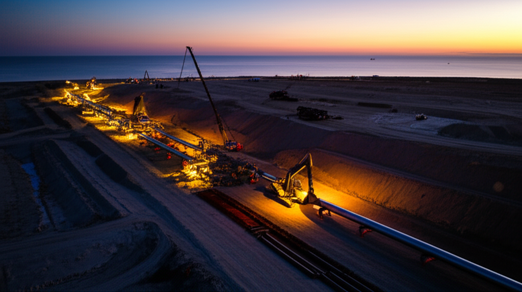 Aerial view of a pipeline construction site